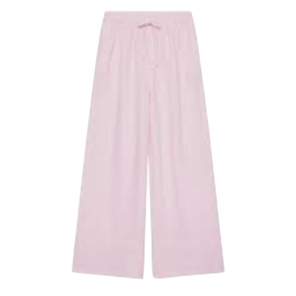 Mint Velvet Pink Linen Wide Leg Long Trousers Pants L Long L